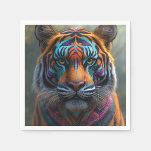Majestic Tiger with Vibrant Tribal Face Paint Napkin