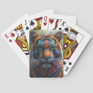 Majestic Tiger with Vibrant Tribal Face Paint Playing Cards