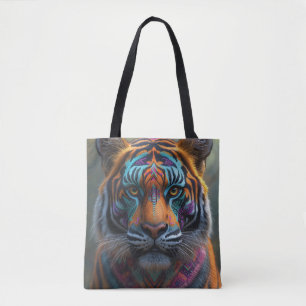Majestic Tiger with Vibrant Tribal Face Paint Tote Bag