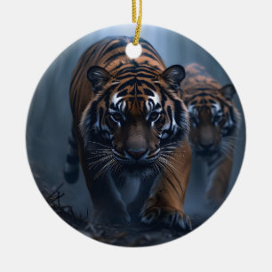 Majestic Tigers in a Foggy Jungle  Ceramic Ornament