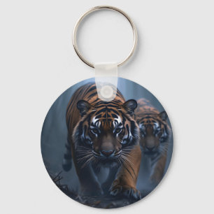 Majestic Tigers in a Foggy Jungle Key Ring