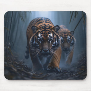 Majestic Tigers in a Foggy Jungle Mouse Pad