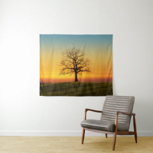 Majestic Tree at Sunset Landscape Tapestry