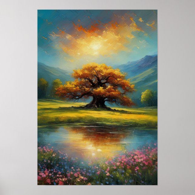 Majestic Tree in Evening Glow Poster (Front)