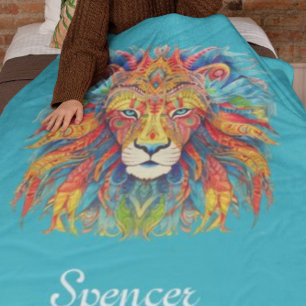 Majestic Tribal Lion with Custom Name Fleece Blanket