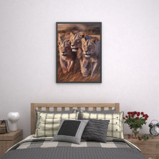Majestic Trio Roaming Through Tall Grass Poster