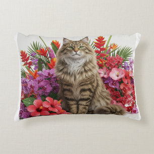 Majestic Tropical Cat Accent Pillow Design.