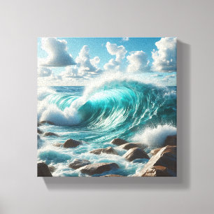 Majestic Turquoise Ocean Wave Crashing on Sunlit Canvas Print