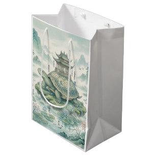 Majestic Turtle Pagoda Ink Art Medium Gift Bag