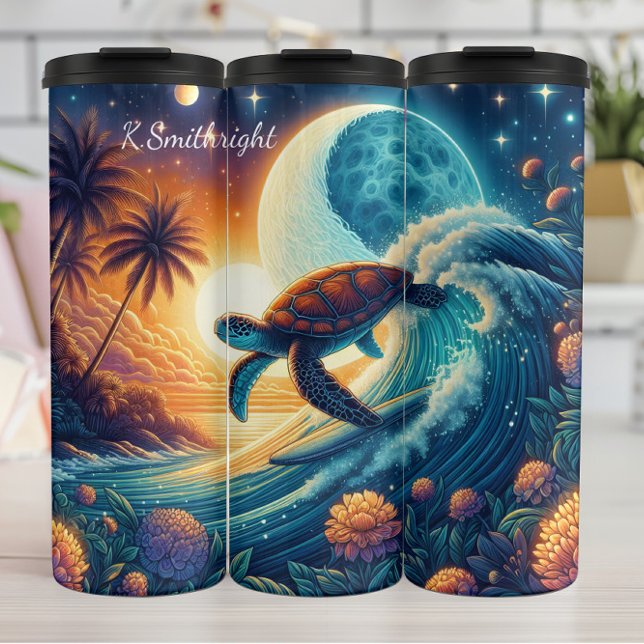 Majestic Turtle Surfing Sunset Ocean Thermal Tumbler (Creator Uploaded)