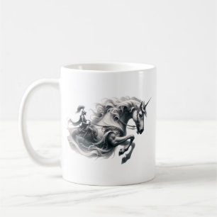 Majestic unicorn and knight in armour. coffee mug