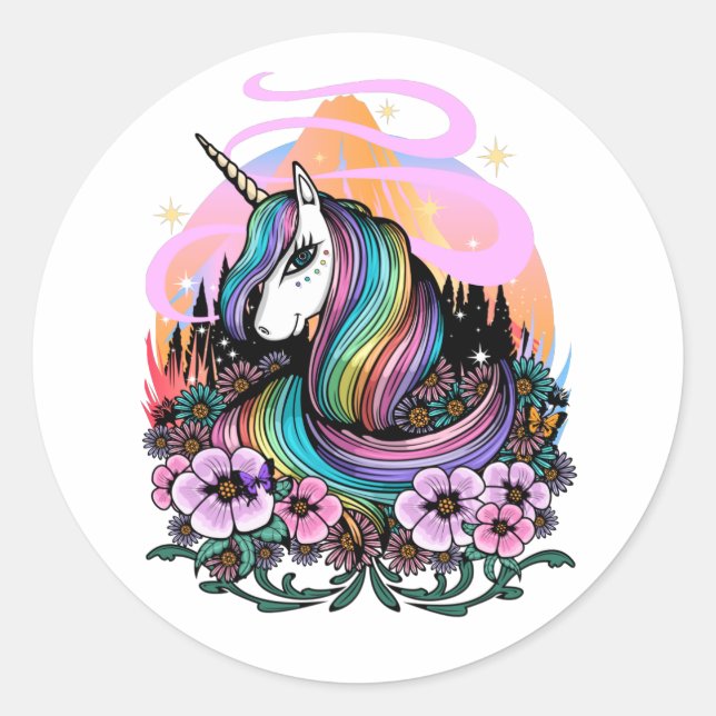 Majestic Unicorn Classic Round Sticker (Front)