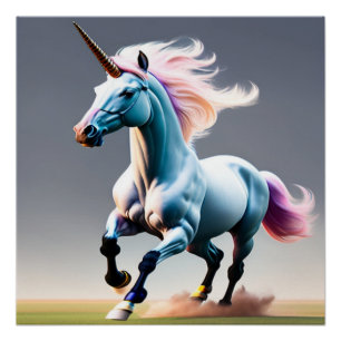 Majestic Unicorn Galloping Through the Meadow  Poster
