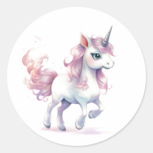 Majestic Unicorn with Flowing Mane Classic Round Sticker