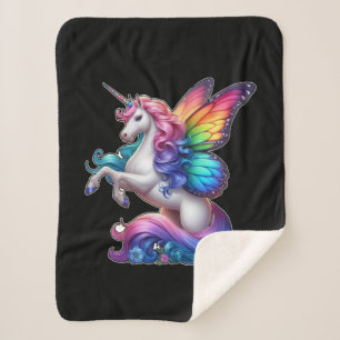 Majestic Unicorn With Rainbow Wings  Sherpa Blanket