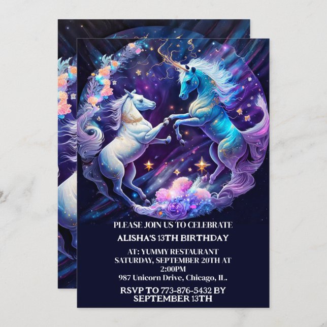 Majestic Unicorns Dancing Birthday Party Invitation (Front/Back)