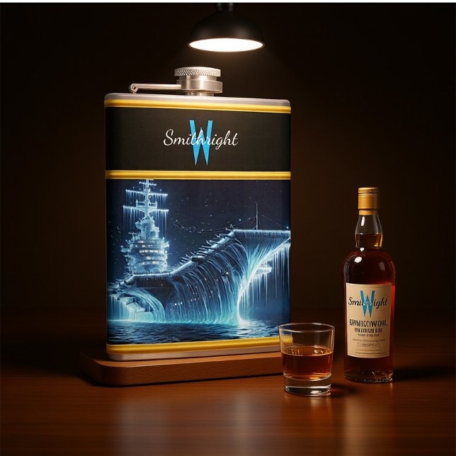 Majestic Vessel Rising From Icy Waters at Night Hip Flask (Creator Uploaded)