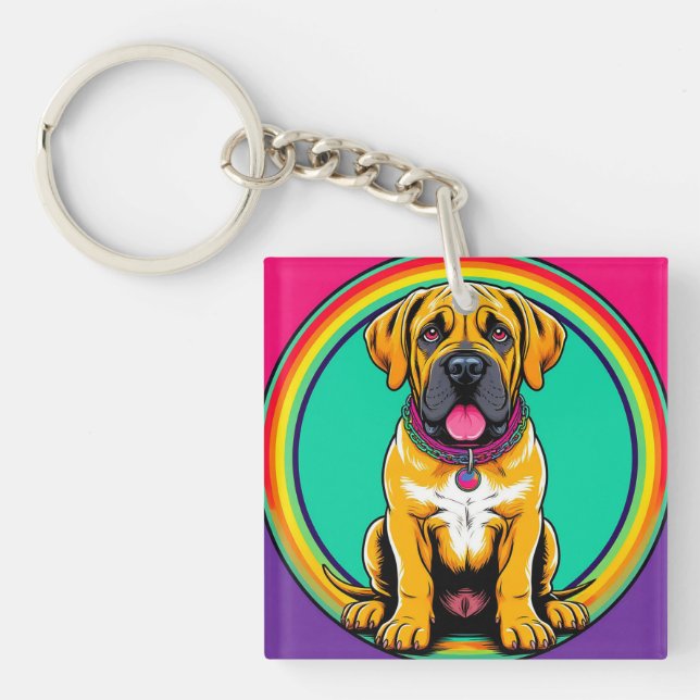 Majestic Vibrant Dog Portrait Key Ring (Front)
