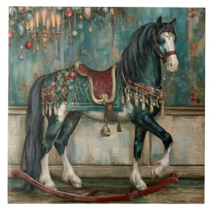 Majestic Victorian Christmas Horse Ceramic Tile