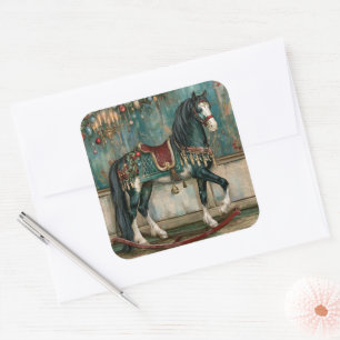 Majestic Victorian Christmas Horse Square Sticker