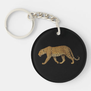 Majestic Walking Leopard Illustration Key Ring