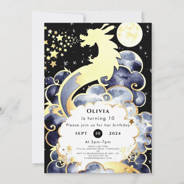 Majestic Watercolor Dragon Birthday Invitation (Front)