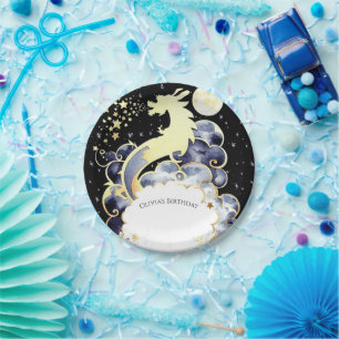 Majestic Watercolor Dragon Birthday Paper Plate