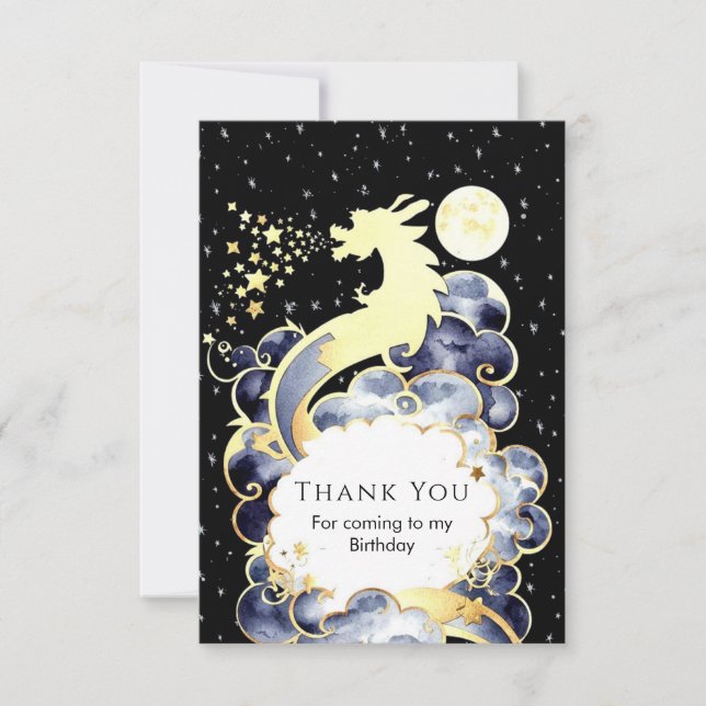 Majestic Watercolor Dragon Birthday Thank You Card (Front)