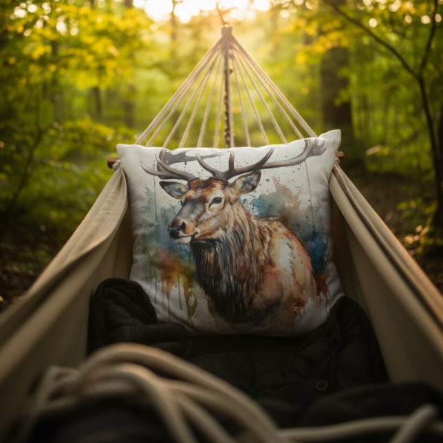 Majestic Watercolor Elk Portrait Cushion (Creator Uploaded)