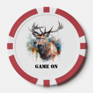 Majestic Watercolor Elk Portrait, custom  Poker Chips