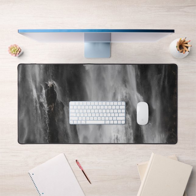 Majestic waterfall Boka, Slovenia black and white Desk Mat (Office 1)