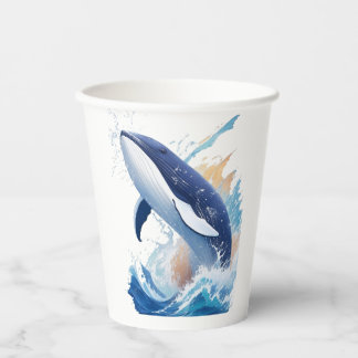 majestic whale in painting style. paper cups