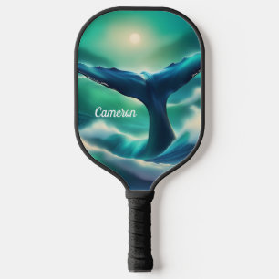 Majestic Whale Tail Blue and White Monogram Pickleball Paddle