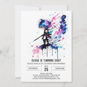 Majestic Whimsical Ninja Digital Girl Birthday Invitation