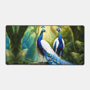 Majestic White and Blue Peacock in Forest Desk Mat