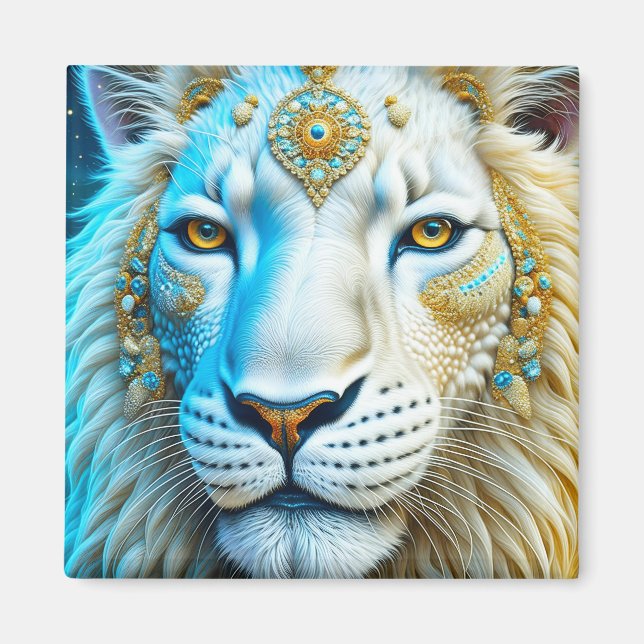 Majestic White and Gold Lion   Magnet (Front)