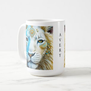 Majestic White and Gold Lion Personalised Coffee Mug