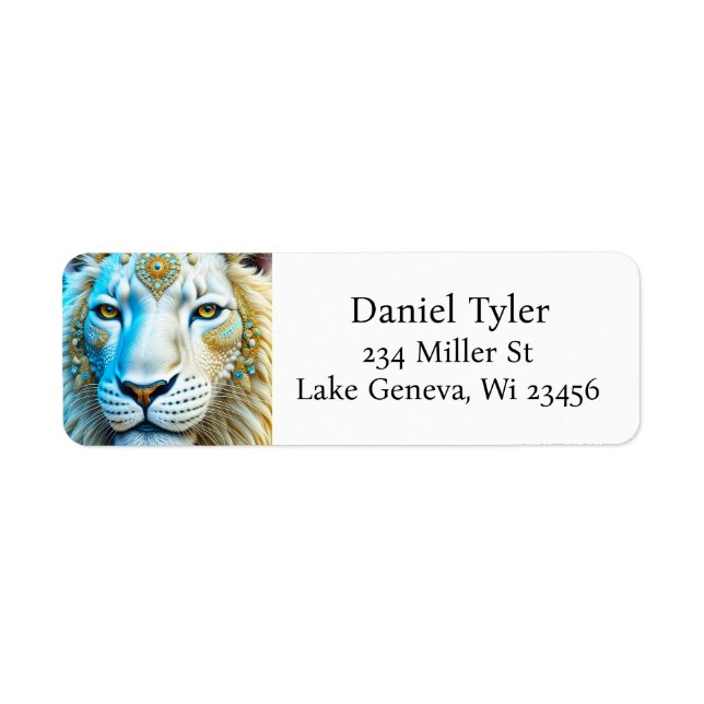 Majestic White and Gold Lion   Return Address Label (Front)