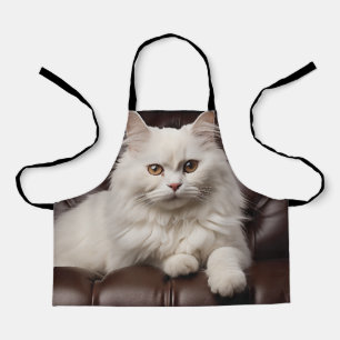 Majestic white cat apron