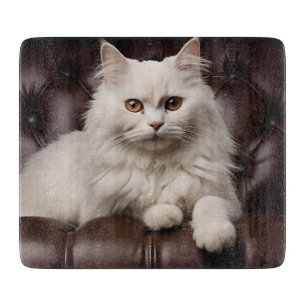 Majestic white cat cutting board