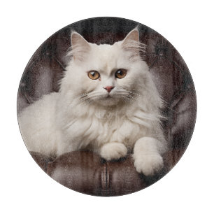 Majestic white cat cutting board