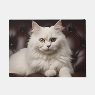 Majestic white cat doormat