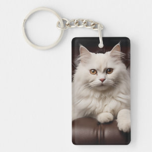 Majestic white cat key ring
