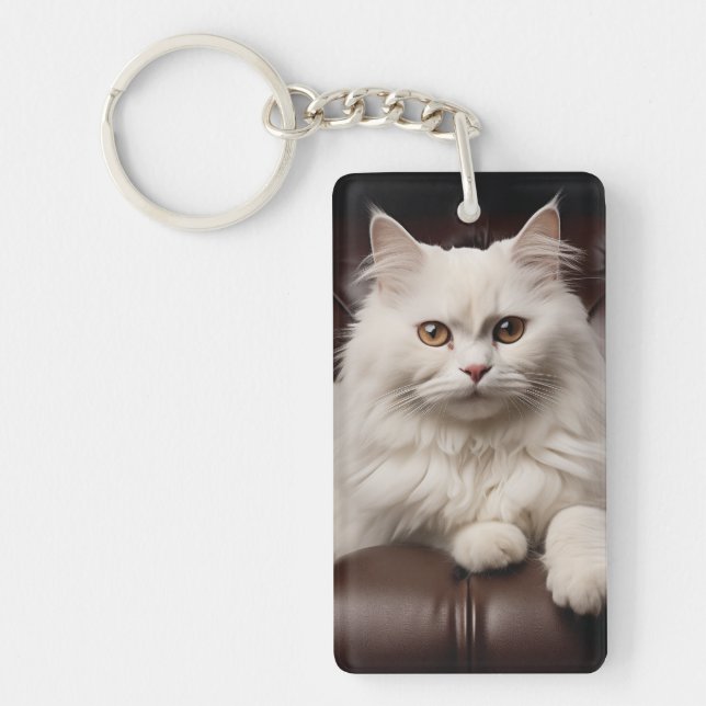 Majestic white cat key ring (Front)