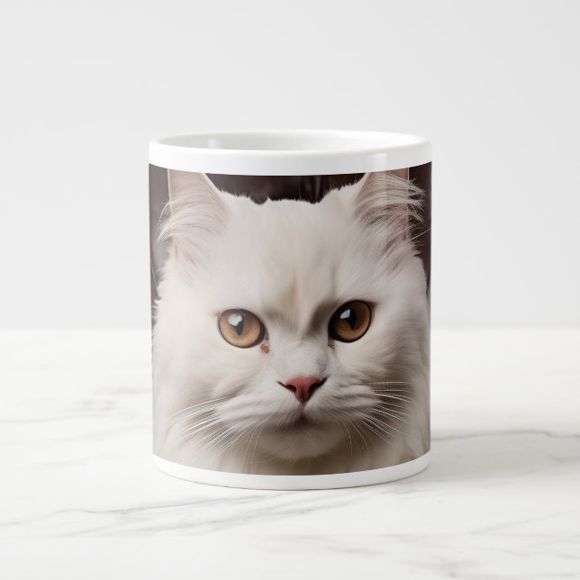 Majestic white cat large coffee mug (Front)