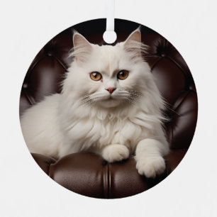 Majestic white cat metal tree decoration