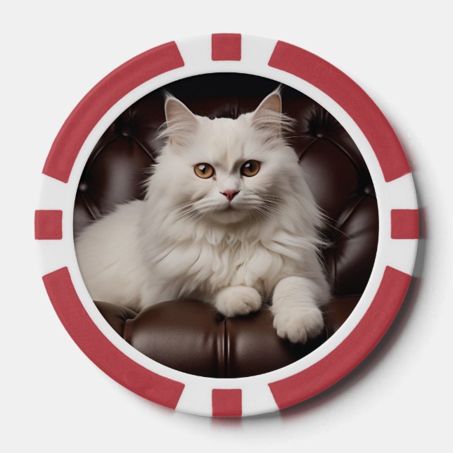 Majestic white cat poker chips (Front)