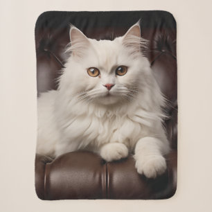 Majestic white cat sherpa blanket