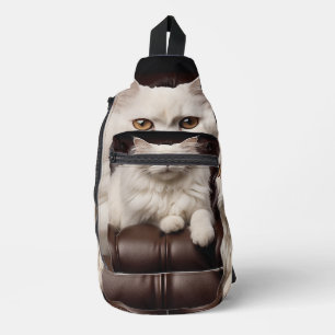 Majestic white cat sling bag