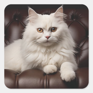 Majestic white cat square sticker